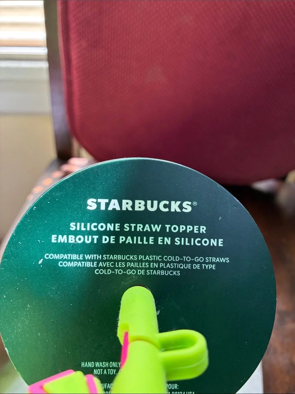 Starbucks Green and Red Holiday Tumbler with Neon Green Bow Straw